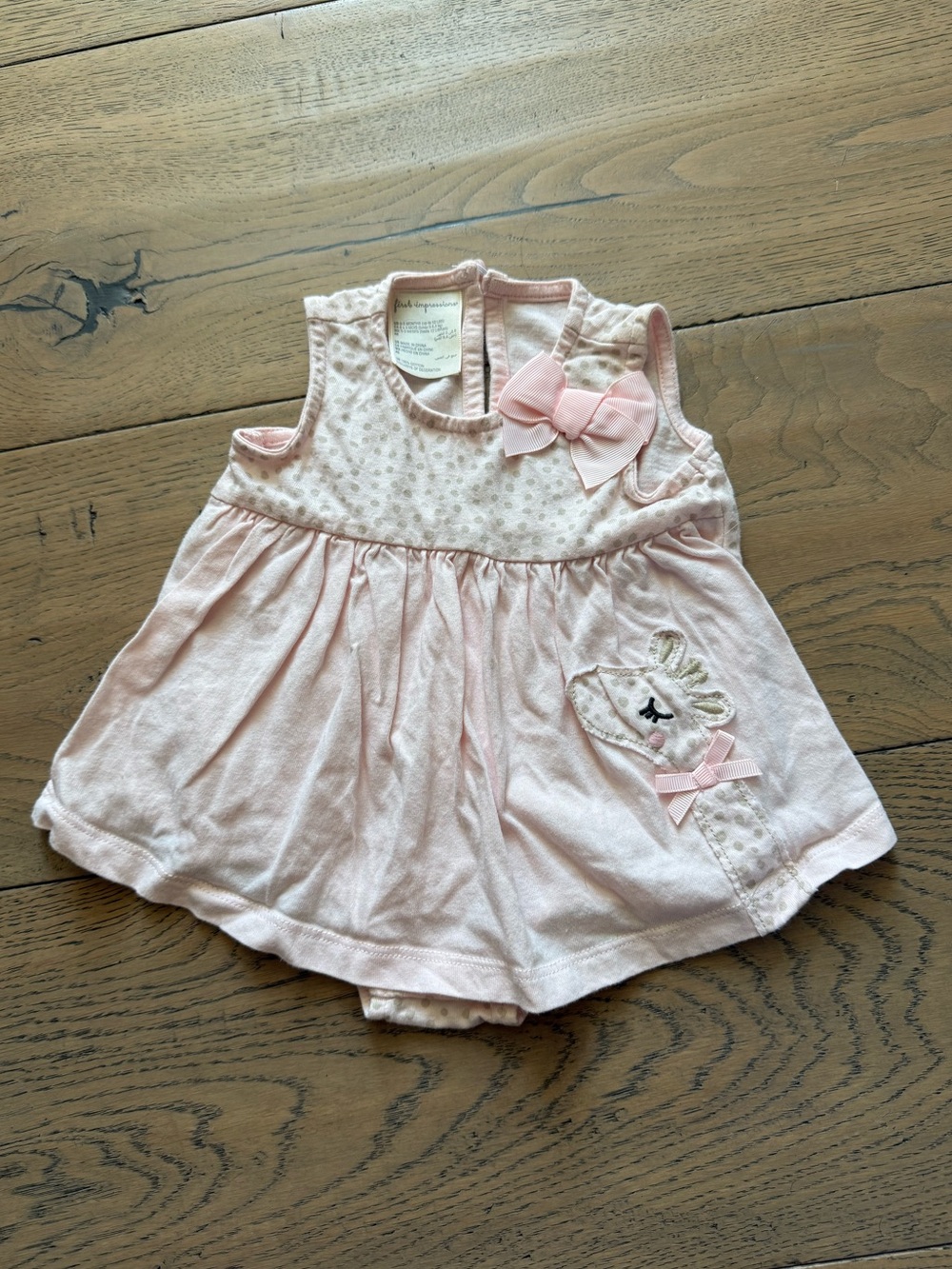 First Impressions Baby Girl Giraffe Dress Bodysuit Pink Polka Dot Bow 0-3M